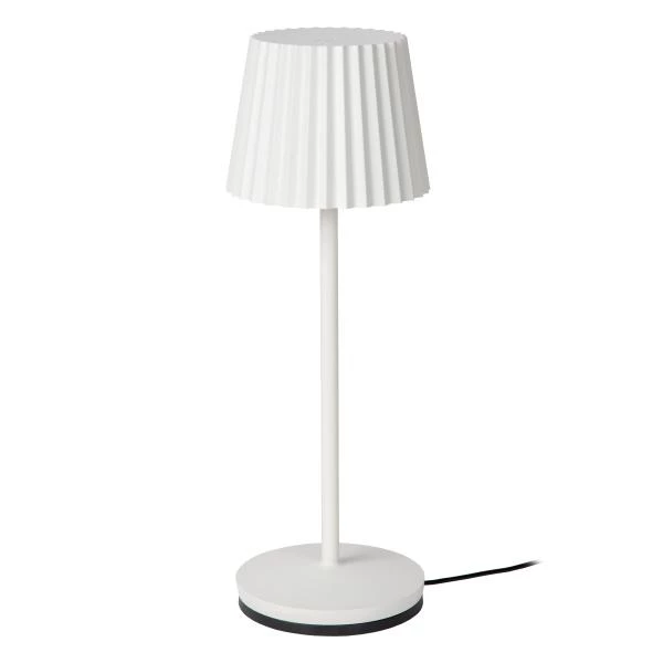 Lucide JUSTINE - Lampe de table Rechargeable Intérieur/Extérieur - Batterie/Piles - LED Dim. - 1x2W 2700K - IP54 - Avec station de charge sans fil - Blanc - détail 1